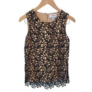 Lela Rose Neiman Marcus Black Flower Lace Overlay Sleeveless Tank Top Size XS